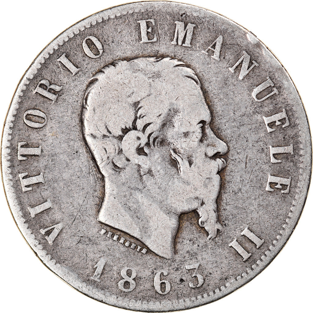 Coin, Italy, Vittorio Emanuele II, 2 Lire, 1863, Naples, VF(20-25), Silver