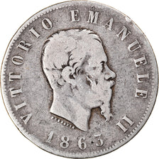 Coin, Italy, Vittorio Emanuele II, 2 Lire, 1863, Naples, VF(20-25), Silver