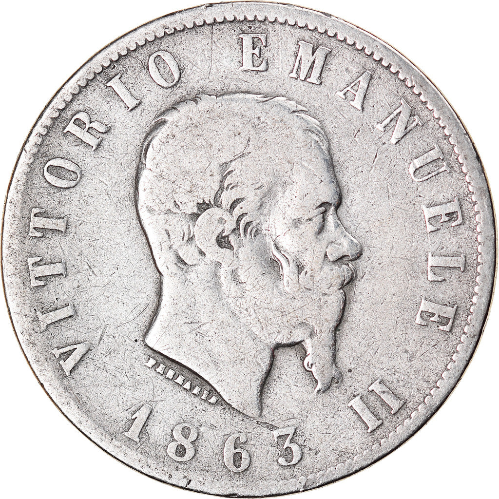 Münze, Italien, Vittorio Emanuele II, 2 Lire, 1863, Naples, S, Silber, KM:16.1