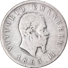 Münze, Italien, Vittorio Emanuele II, 2 Lire, 1863, Naples, S, Silber, KM:16.1