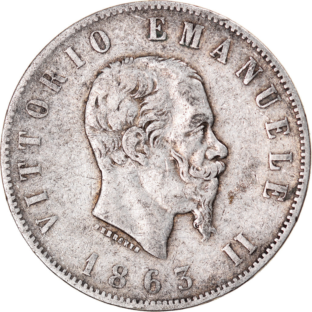 Coin, Italy, Vittorio Emanuele II, 2 Lire, 1863, Torino, VF(20-25), Silver