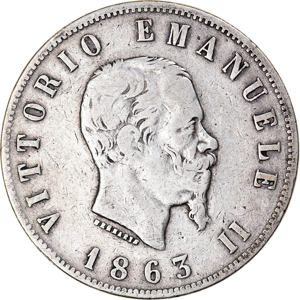 Coin, Italy, Vittorio Emanuele II, 2 Lire, 1863, Naples, F(12-15), Silver