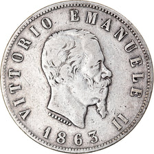 Coin, Italy, Vittorio Emanuele II, 2 Lire, 1863, Naples, F(12-15), Silver