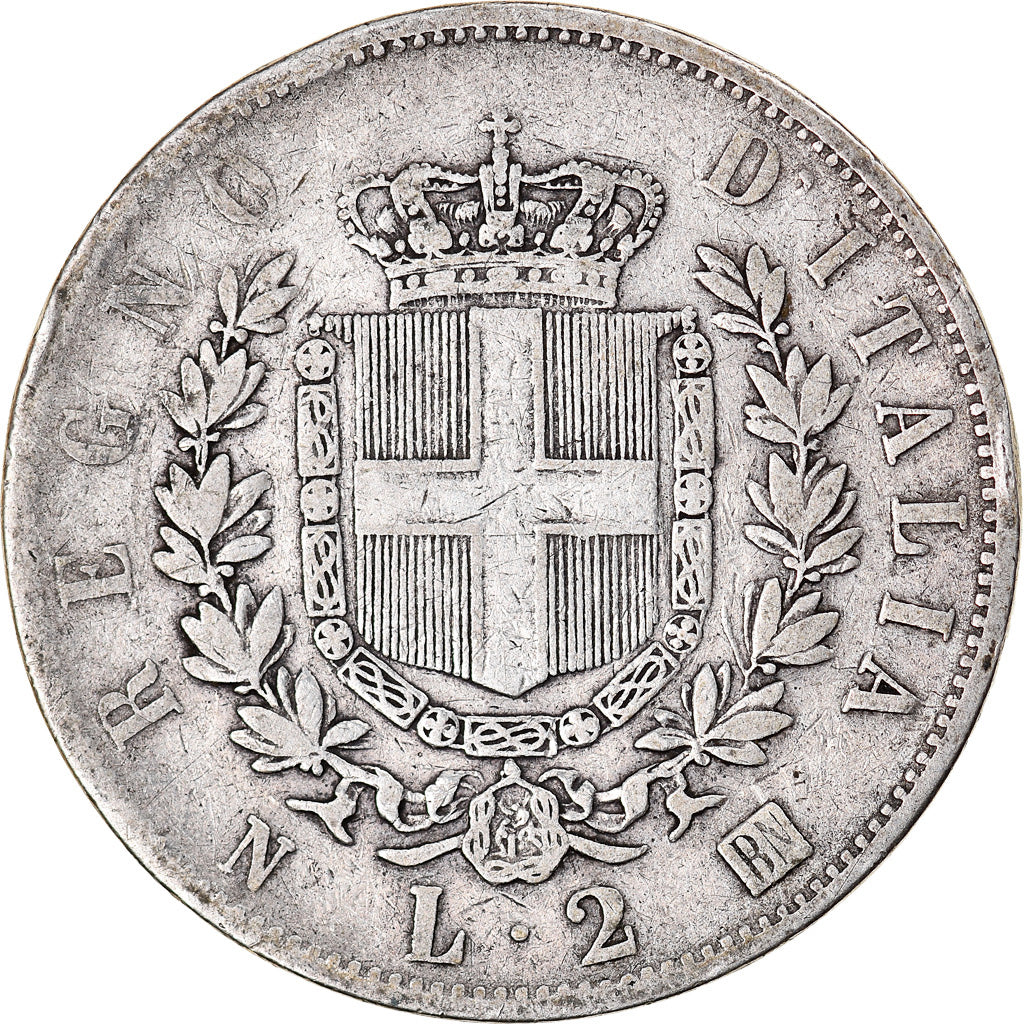 Coin, Italy, Vittorio Emanuele II, 2 Lire, 1863, Naples, F(12-15), Silver