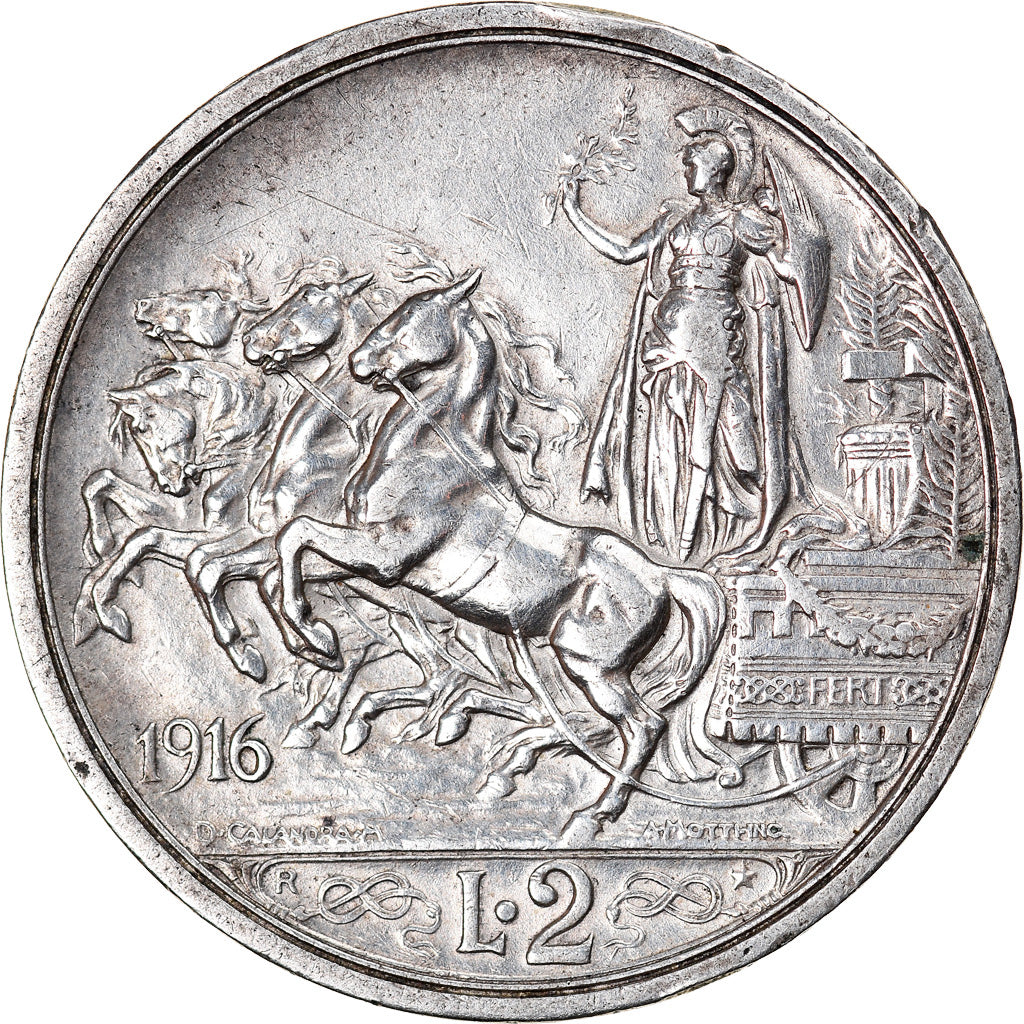 Coin, Italy, Vittorio Emanuele III, 2 Lire, 1916, Rome, AU(50-53), Silver, KM:55