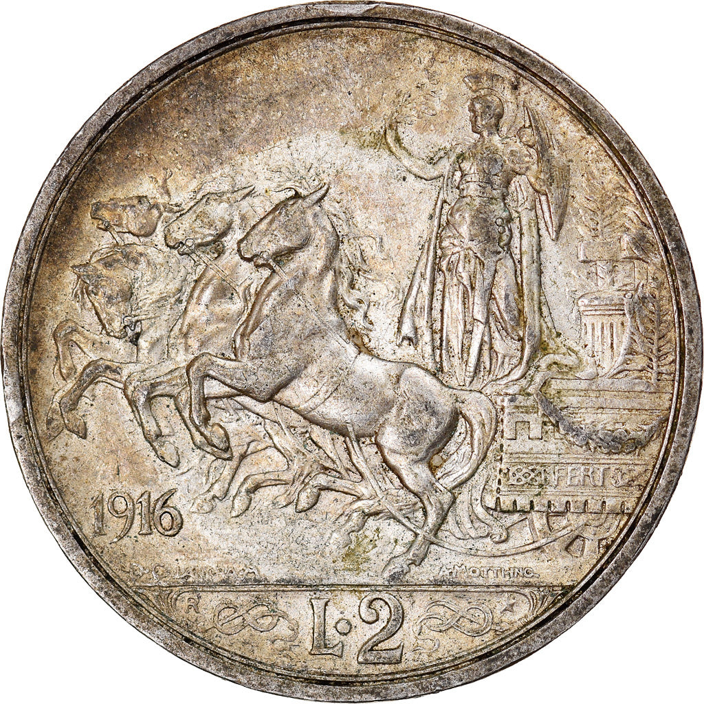 Moneda, Italia, Vittorio Emanuele III, 2 Lire, 1916, Rome, MBC+, Plata, KM:55