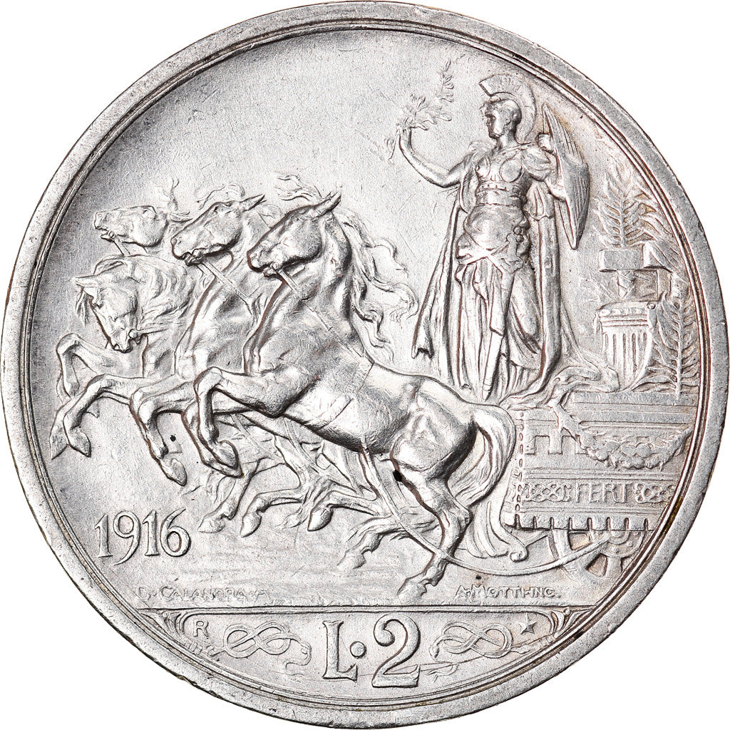 Coin, Italy, Vittorio Emanuele III, 2 Lire, 1916, Rome, AU(55-58), Silver, KM:55