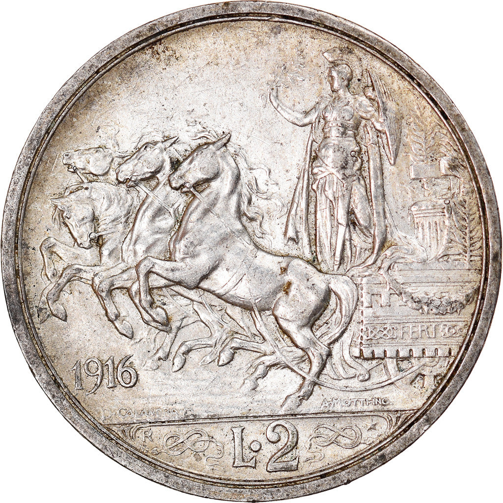 Coin, Italy, Vittorio Emanuele III, 2 Lire, 1916, Rome, AU(55-58), Silver, KM:55
