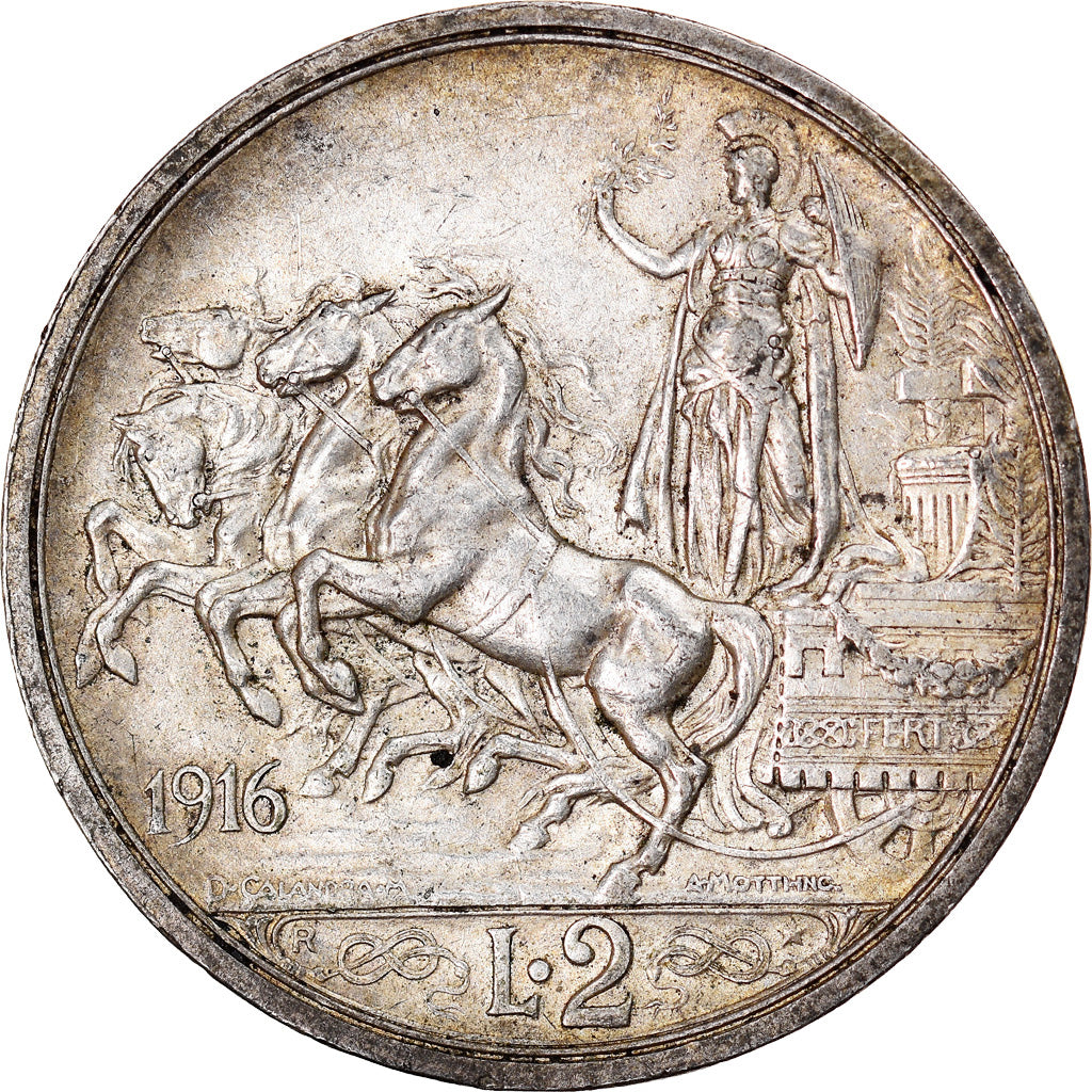 Coin, Italy, Vittorio Emanuele III, 2 Lire, 1916, Rome, AU(55-58), Silver, KM:55