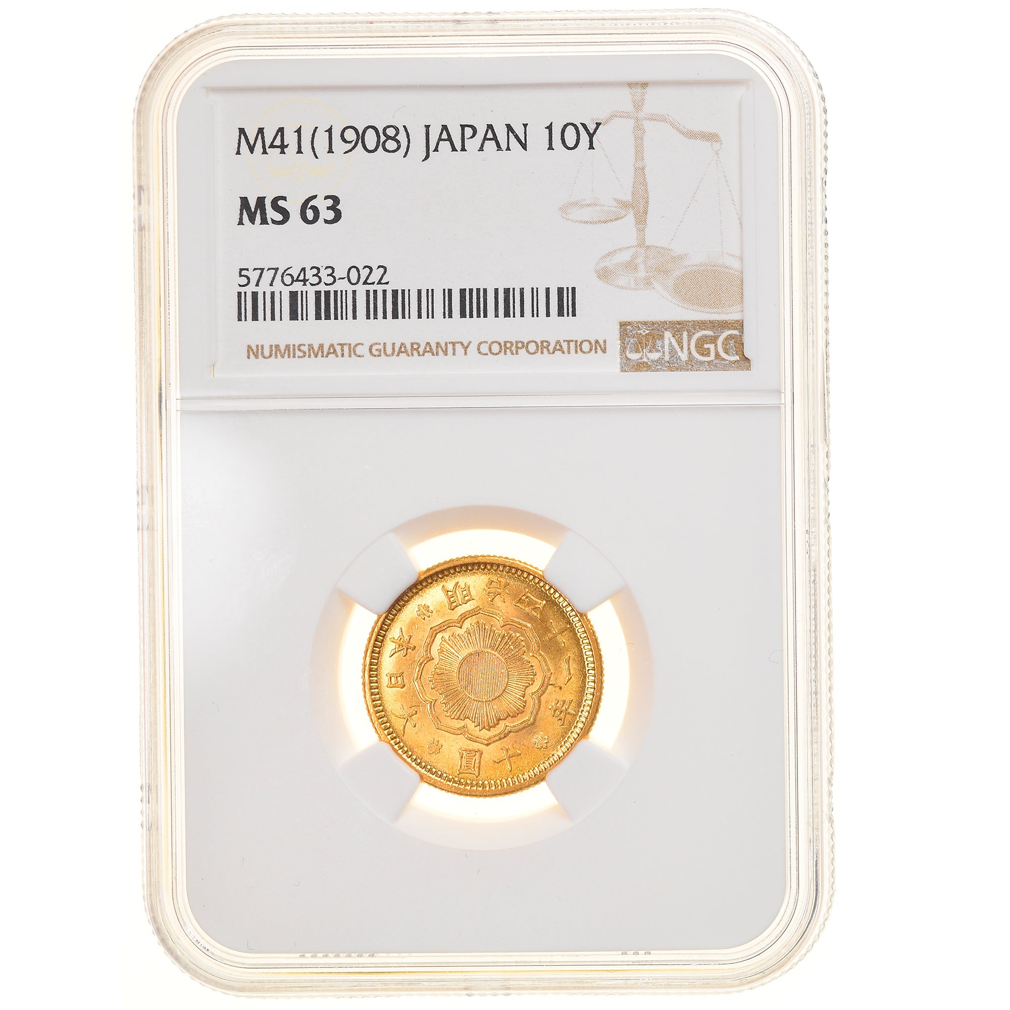 Münze, Japan, Mutsuhito, 10 Yen, 1908, NGC, MS63, UNZ, Gold, KM:33, graded