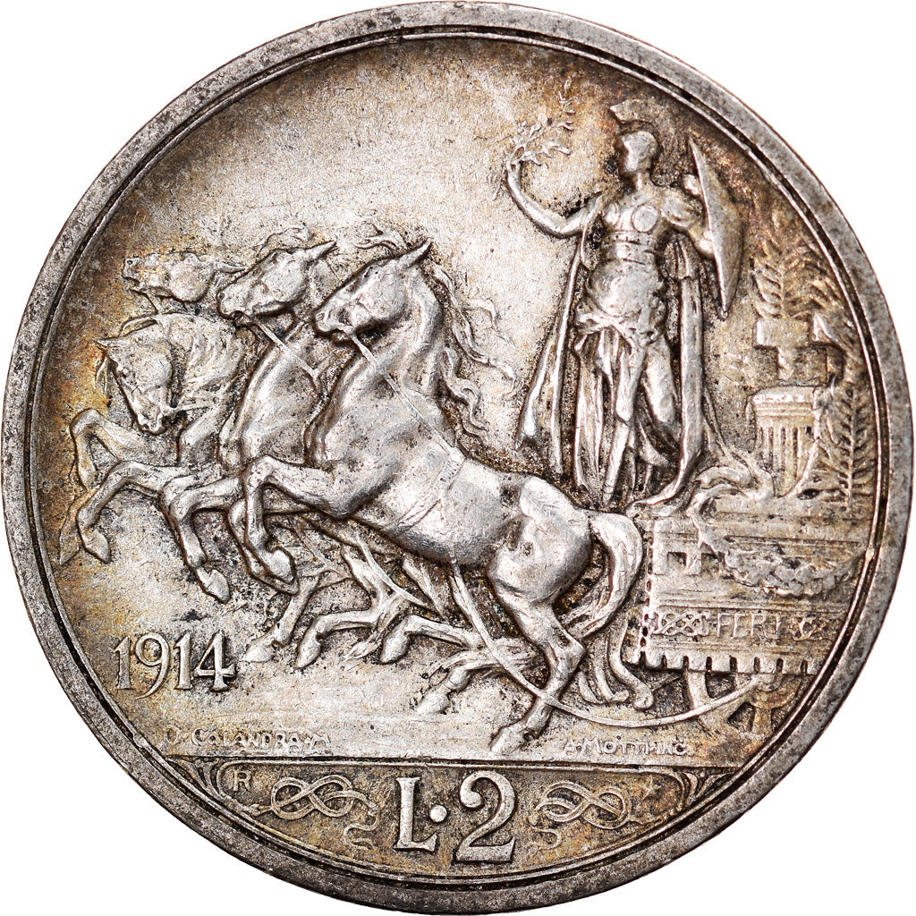 Coin, Italy, Vittorio Emanuele III, 2 Lire, 1914, Rome, AU(50-53), Silver, KM:55