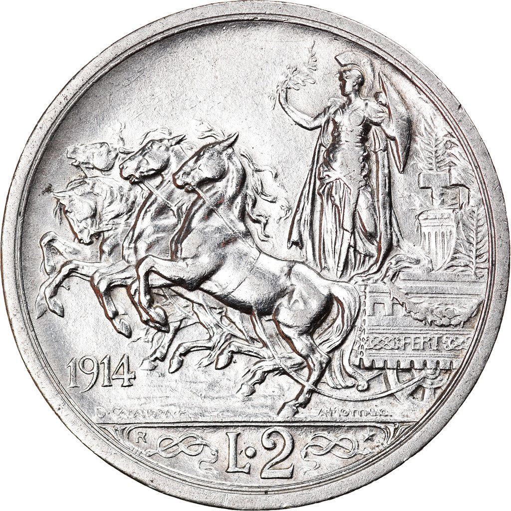 Coin, Italy, Vittorio Emanuele III, 2 Lire, 1914, Rome, AU(50-53), Silver, KM:55