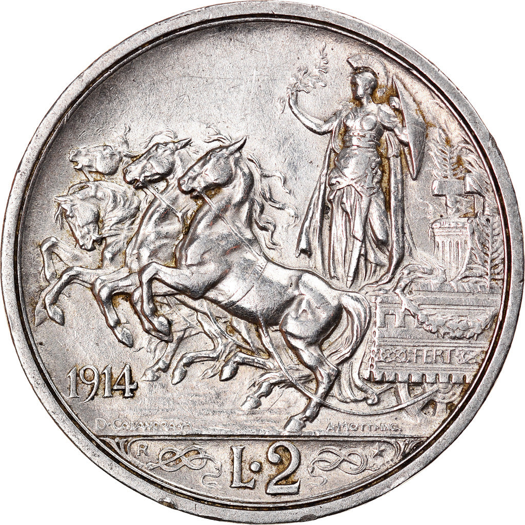 Coin, Italy, Vittorio Emanuele III, 2 Lire, 1914, Rome, AU(55-58), Silver, KM:55