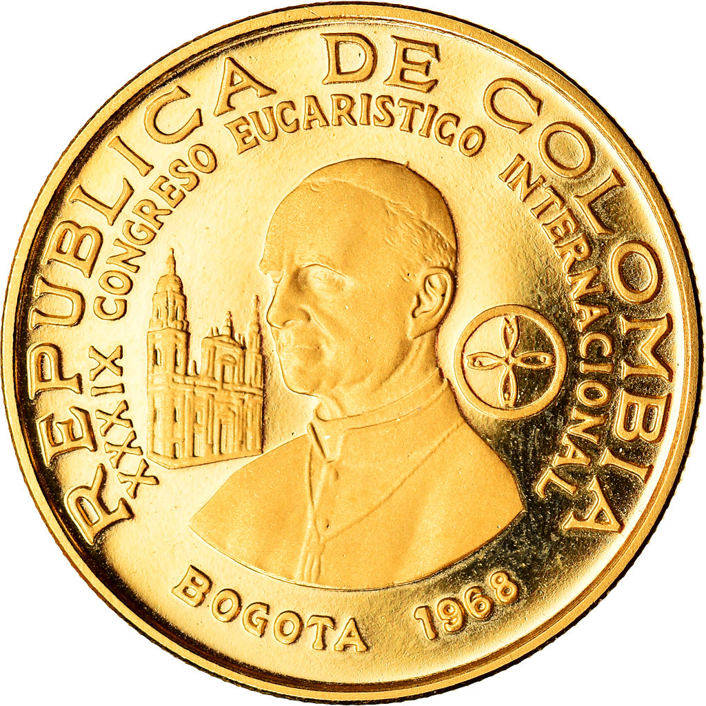 Coin, Colombia, 200 Pesos, 1968, Bogota, MS(65-70), Gold, KM:232