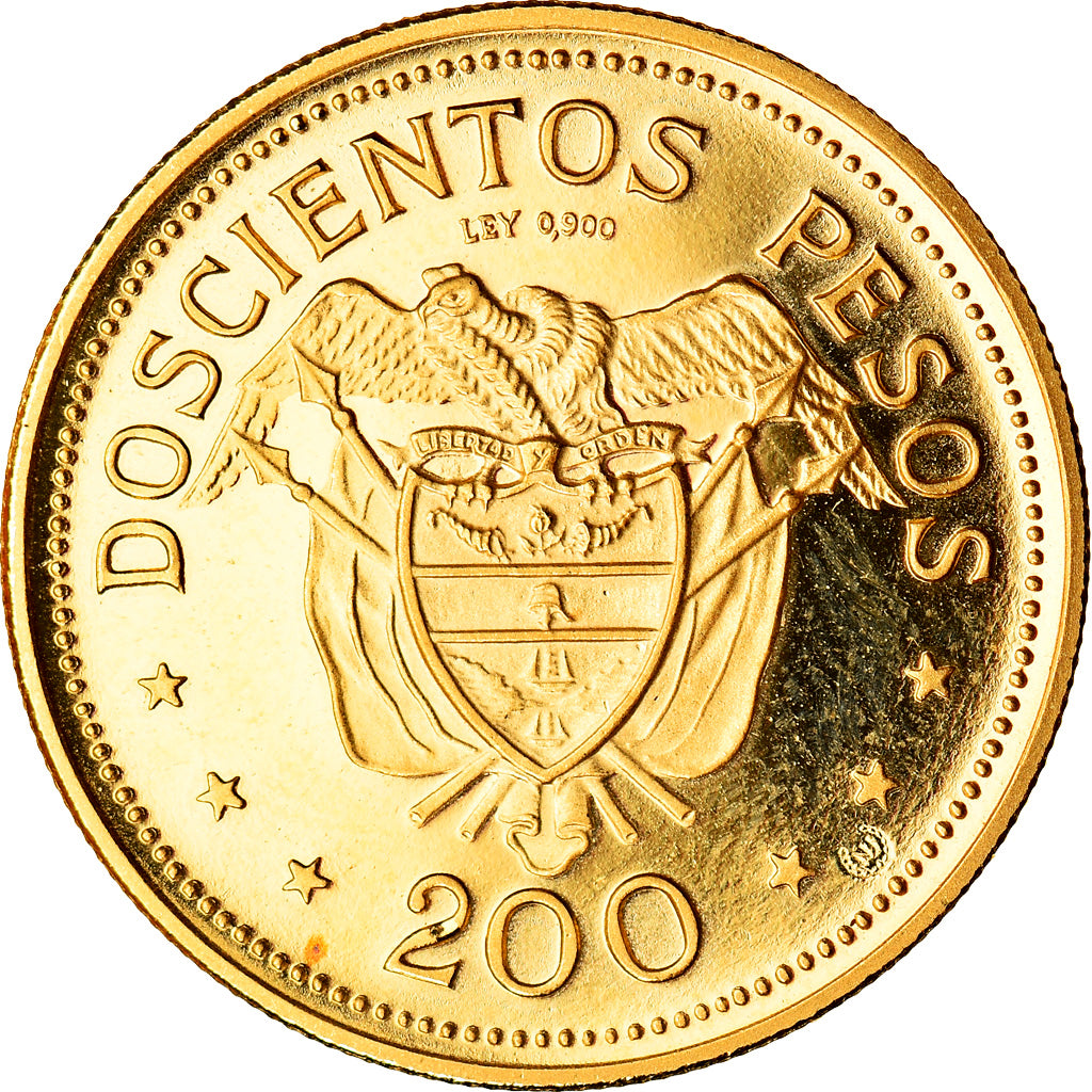 Coin, Colombia, 200 Pesos, 1968, Bogota, MS(65-70), Gold, KM:232