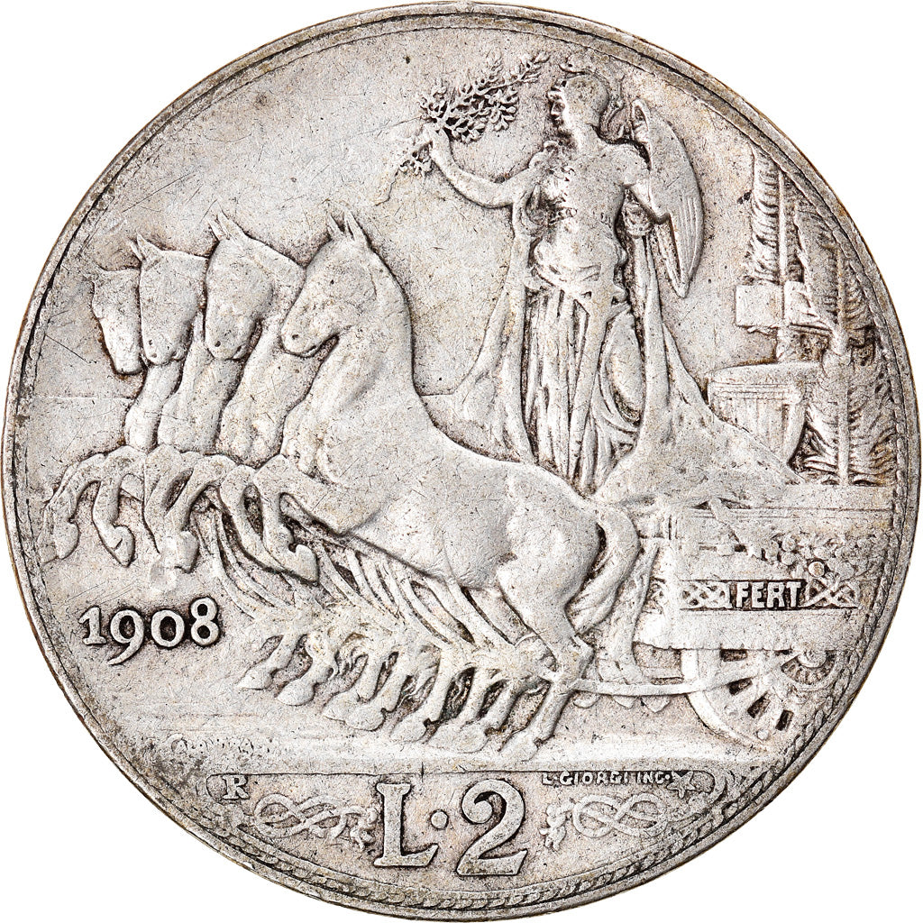 Moneta, Italia, Vittorio Emanuele III, 2 Lire, 1908, Rome, MB+, Argento, KM:46