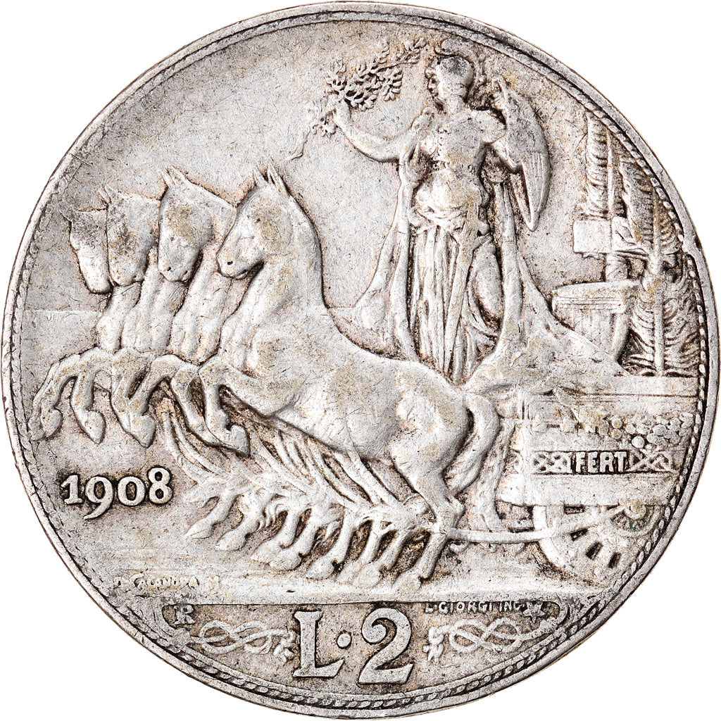 Monnaie, Italie, Vittorio Emanuele III, 2 Lire, 1908, Rome, TB+, Argent, KM:46
