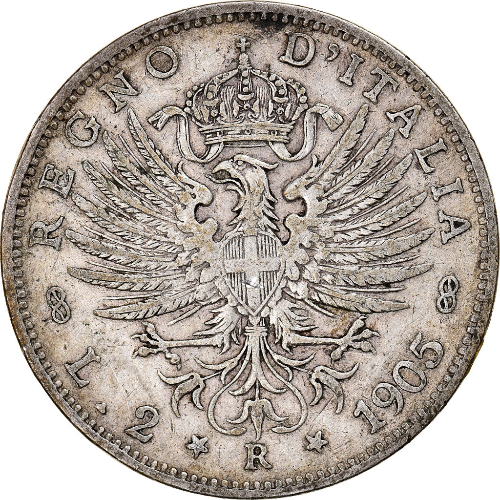 Coin, Italy, Vittorio Emanuele III, 2 Lire, 1905, Rome, VF(30-35), Silver, KM:33