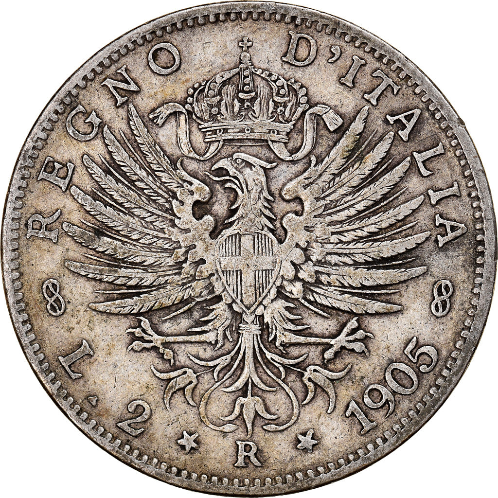 Coin, Italy, Vittorio Emanuele III, 2 Lire, 1905, Rome, VF(30-35), Silver, KM:33