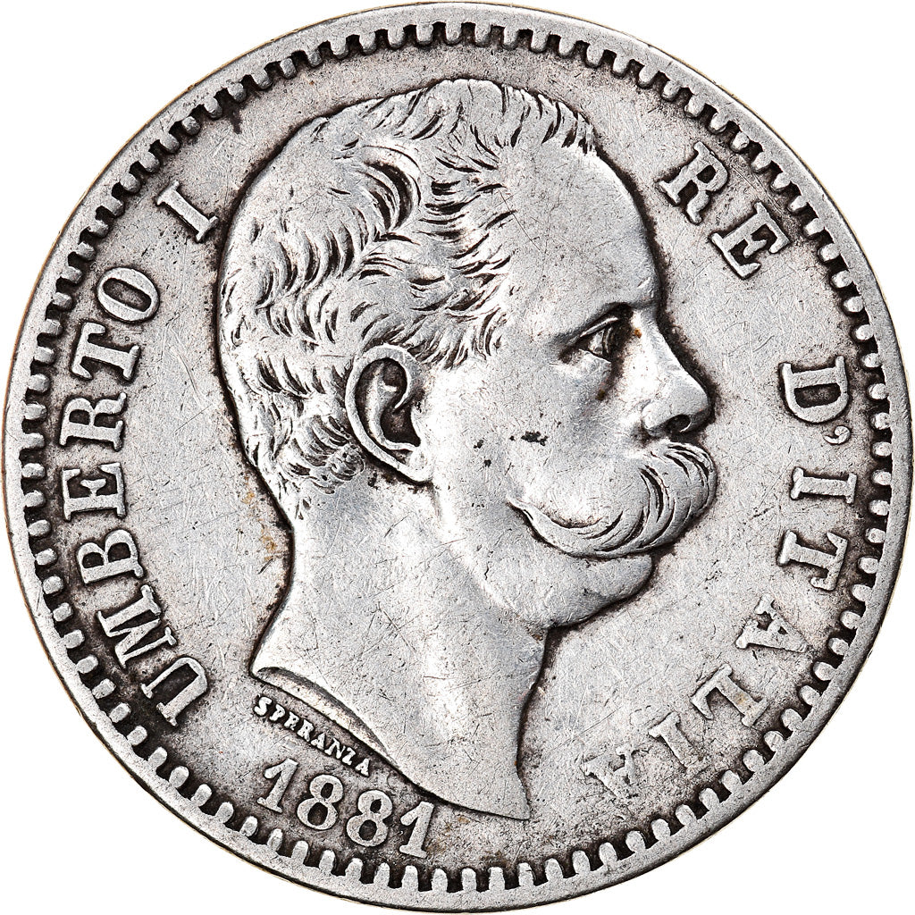 Coin, Italy, Umberto I, 2 Lire, 1881, Rome, VF(30-35), Silver, KM:23