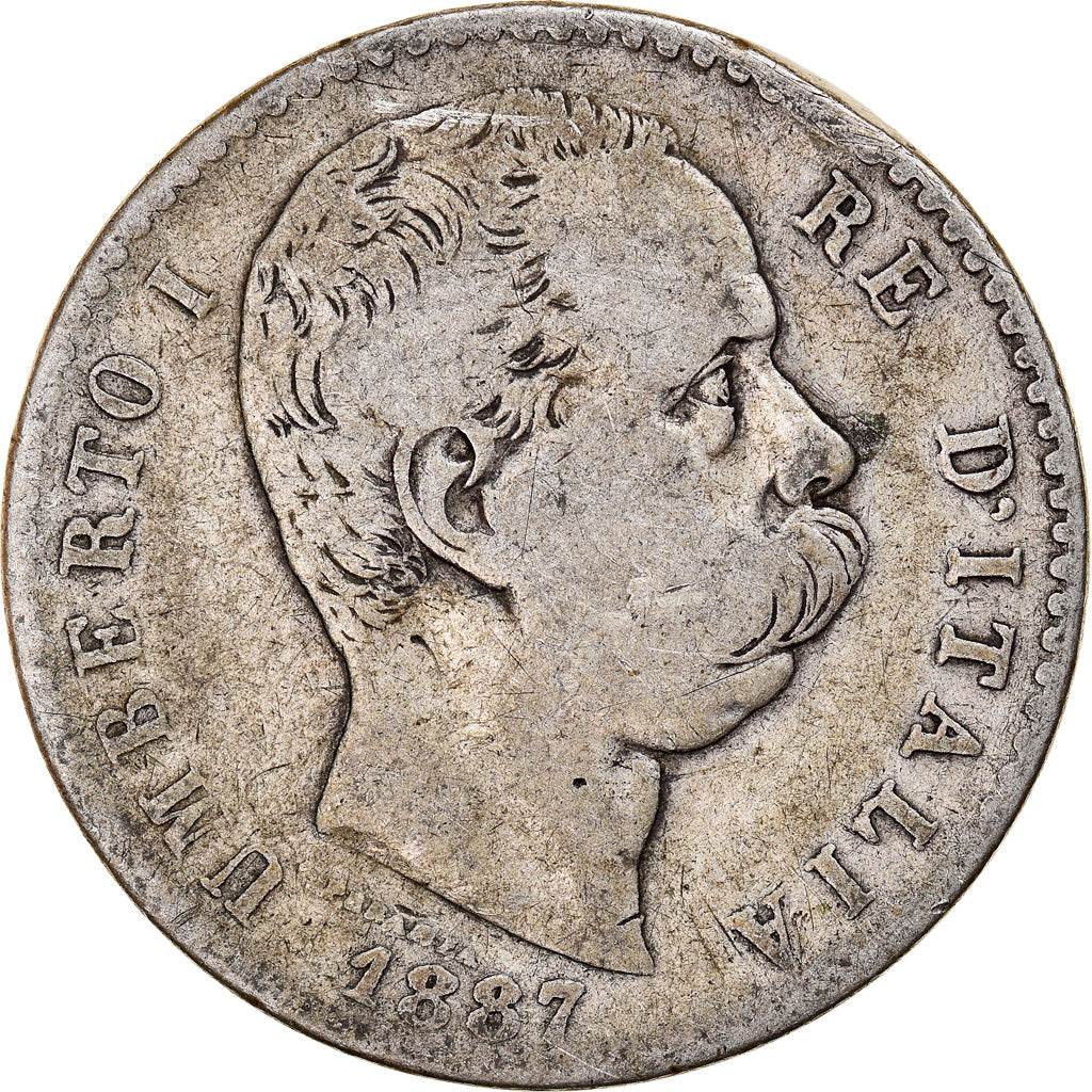 Moneta, Italia, Umberto I, 2 Lire, 1887, Rome, MB, Argento, KM:23