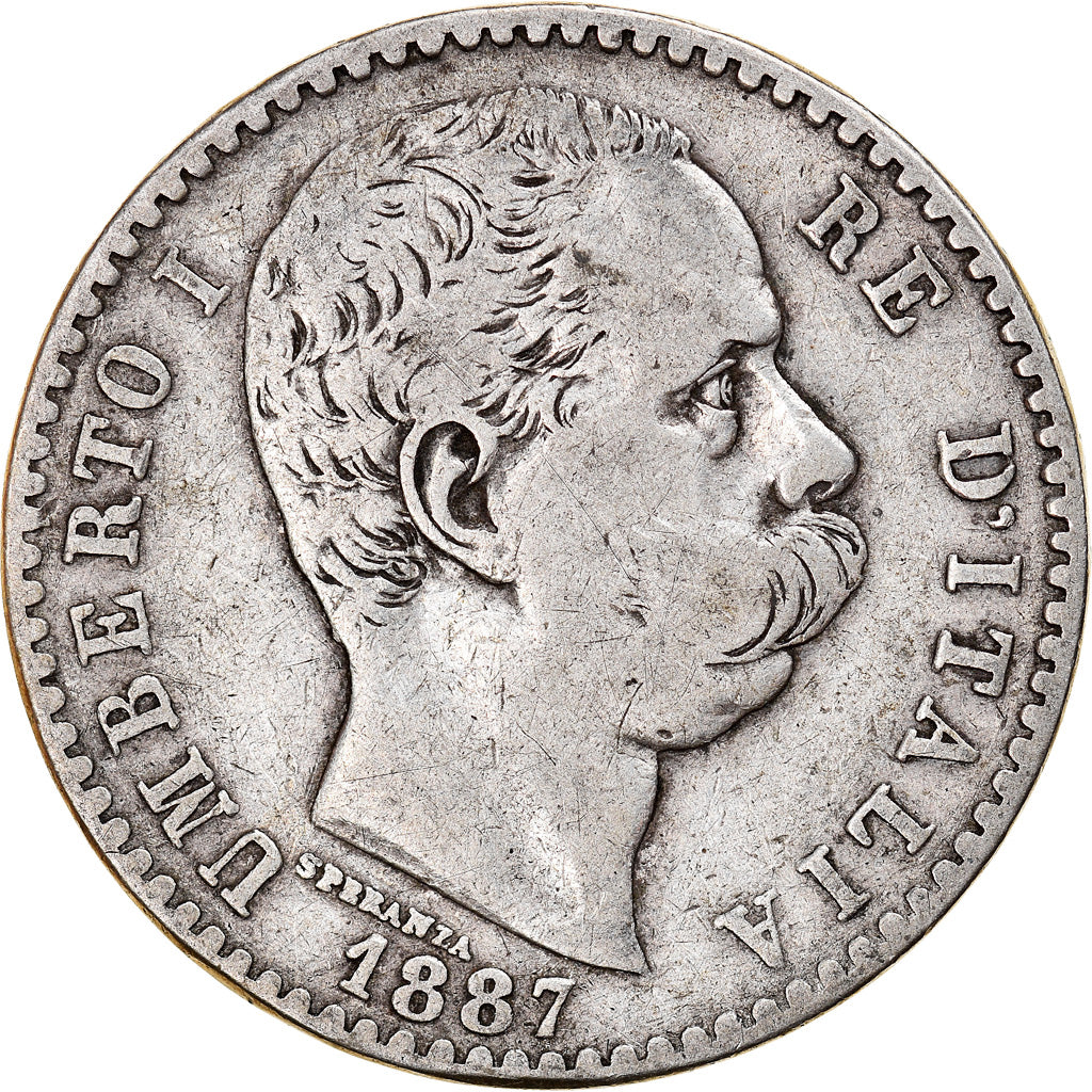 Moneta, Italia, Umberto I, 2 Lire, 1887, Rome, MB, Argento, KM:23