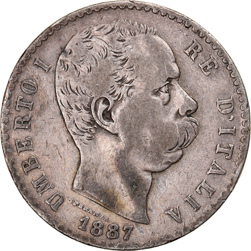 Coin, Italy, Umberto I, 2 Lire, 1887, Rome, VF(20-25), Silver, KM:23