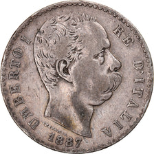 Moneda, Italia, Umberto I, 2 Lire, 1887, Rome, BC+, Plata, KM:23