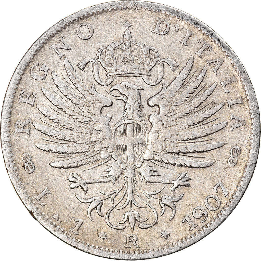 Moneta, Italia, Vittorio Emanuele III, Lira, 1907, Rome, MB, Argento, KM:32
