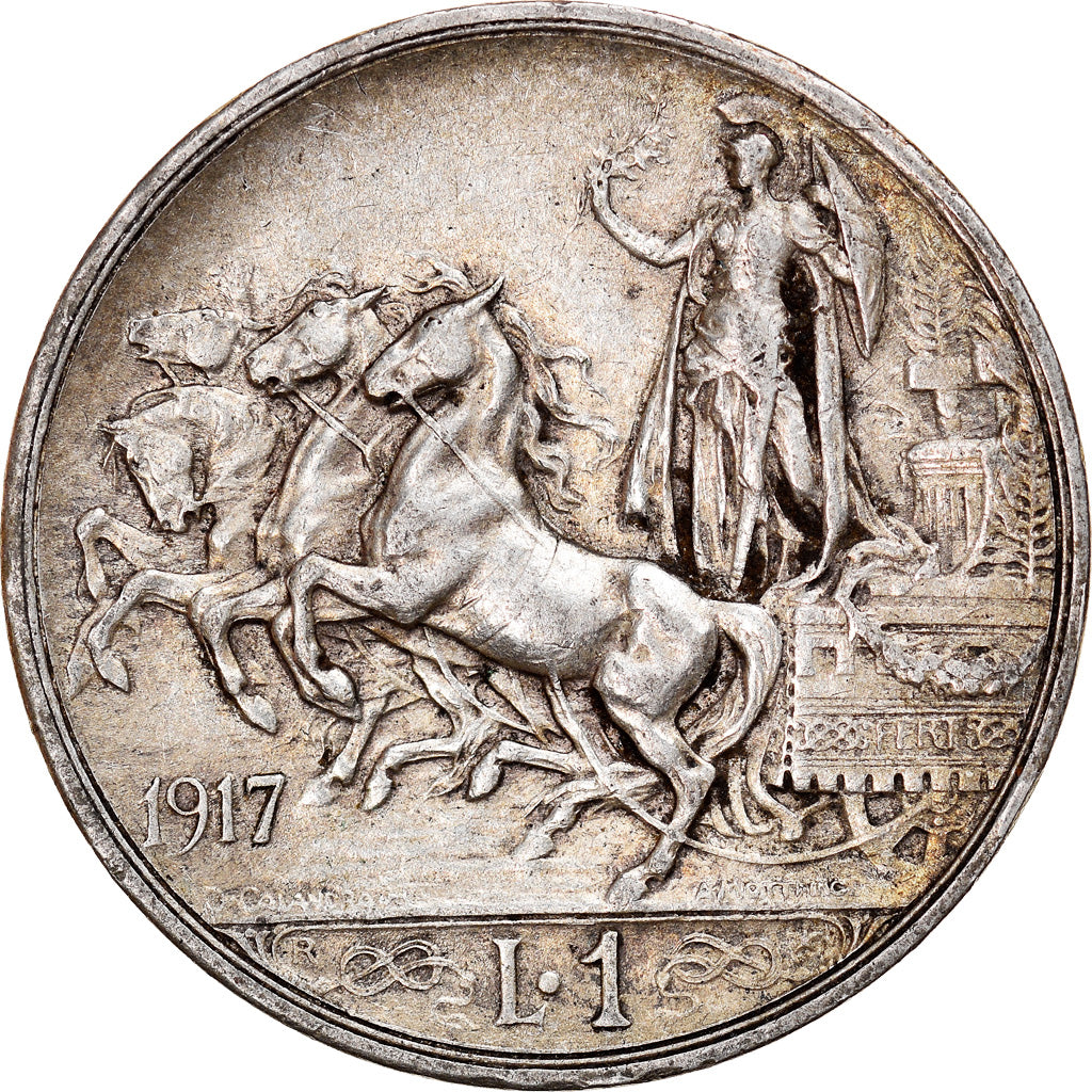Coin, Italy, Vittorio Emanuele III, Lira, 1917, Rome, EF(40-45), Silver, KM:57