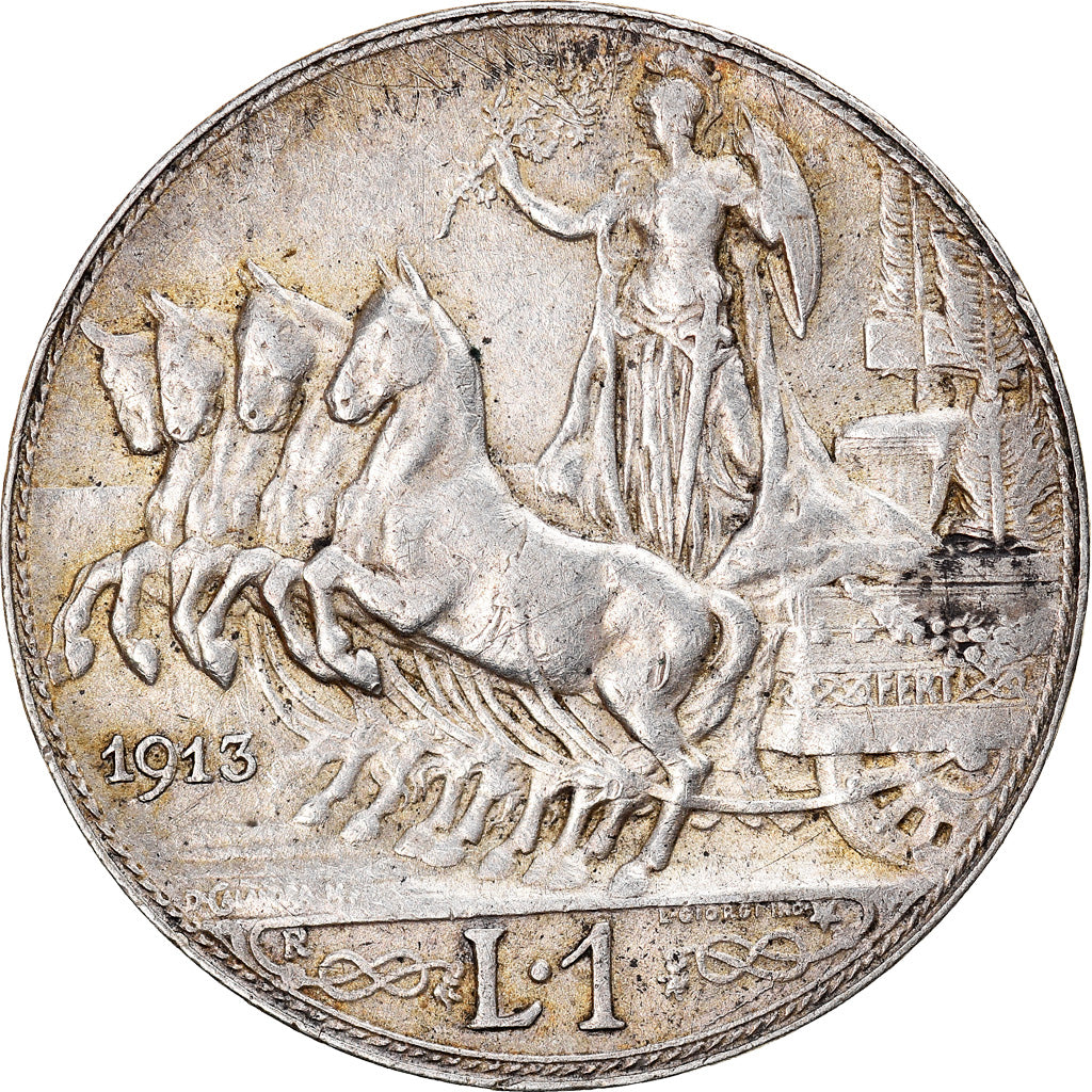 Moeda, Itália, Vittorio Emanuele III, Lira, 1913, Rome, AU(50-53), Prata, KM:45
