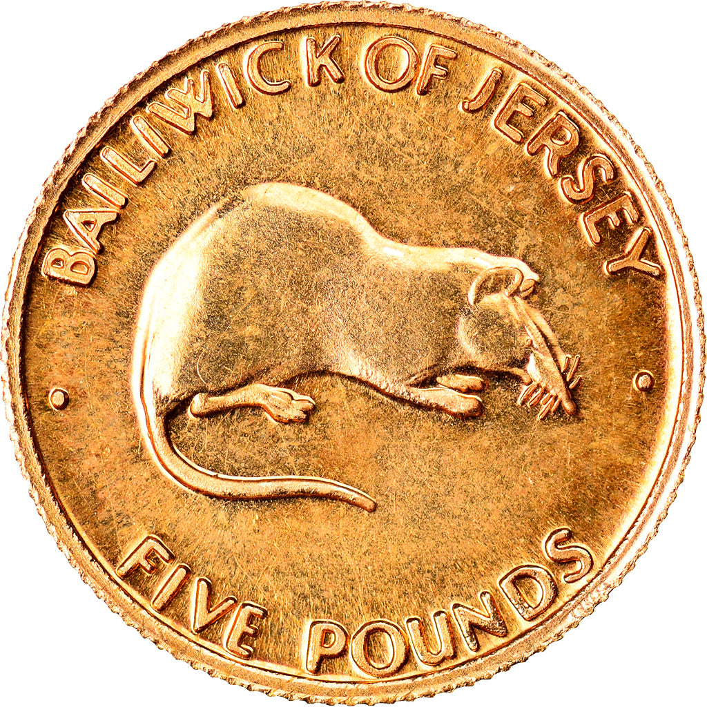 Coin, Jersey, Elizabeth II, 5 Pounds, 1972, MS(65-70), Gold, KM:39