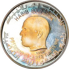 Coin, Tunisia, Dinar, 1969, Franklin Mint, MS(65-70), Silver, KM:298