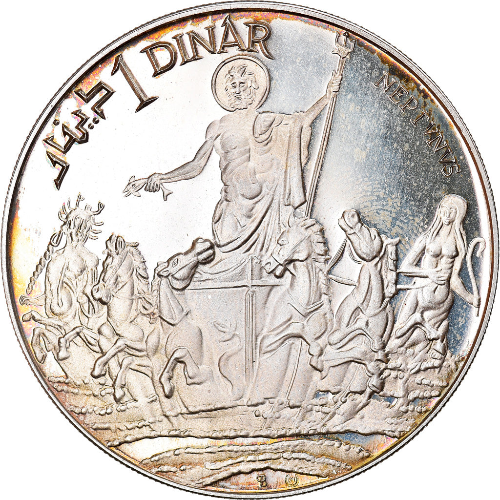 Coin, Tunisia, Dinar, 1969, Franklin Mint, MS(65-70), Silver, KM:298