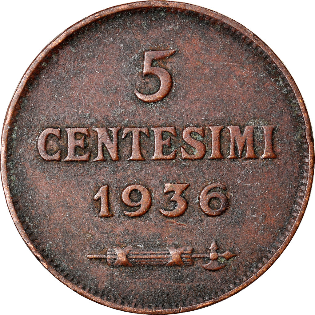 Coin, San Marino, 5 Centesimi, 1936, Rome, EF(40-45), Bronze, KM:12