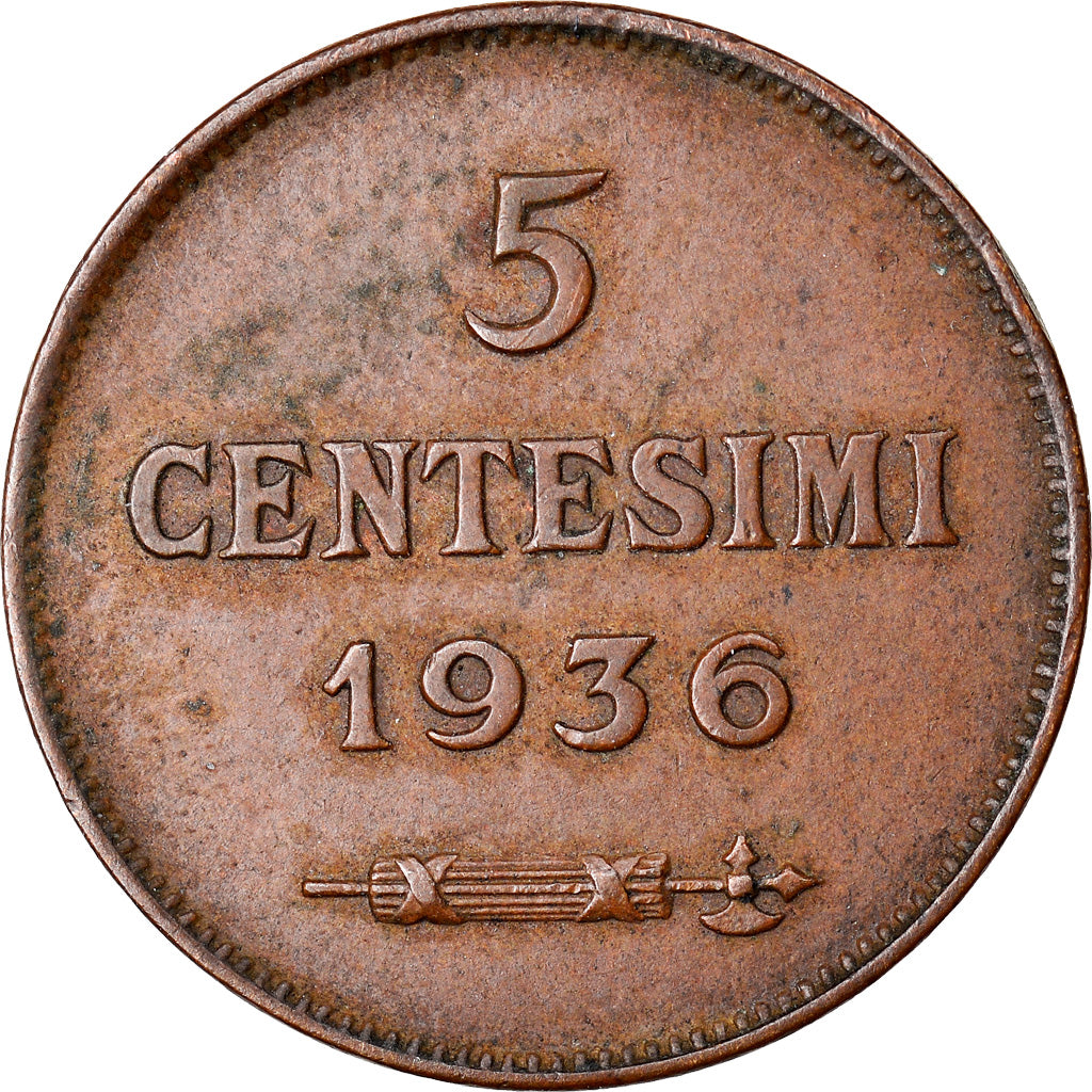 Coin, San Marino, 5 Centesimi, 1936, Rome, EF(40-45), Bronze, KM:12