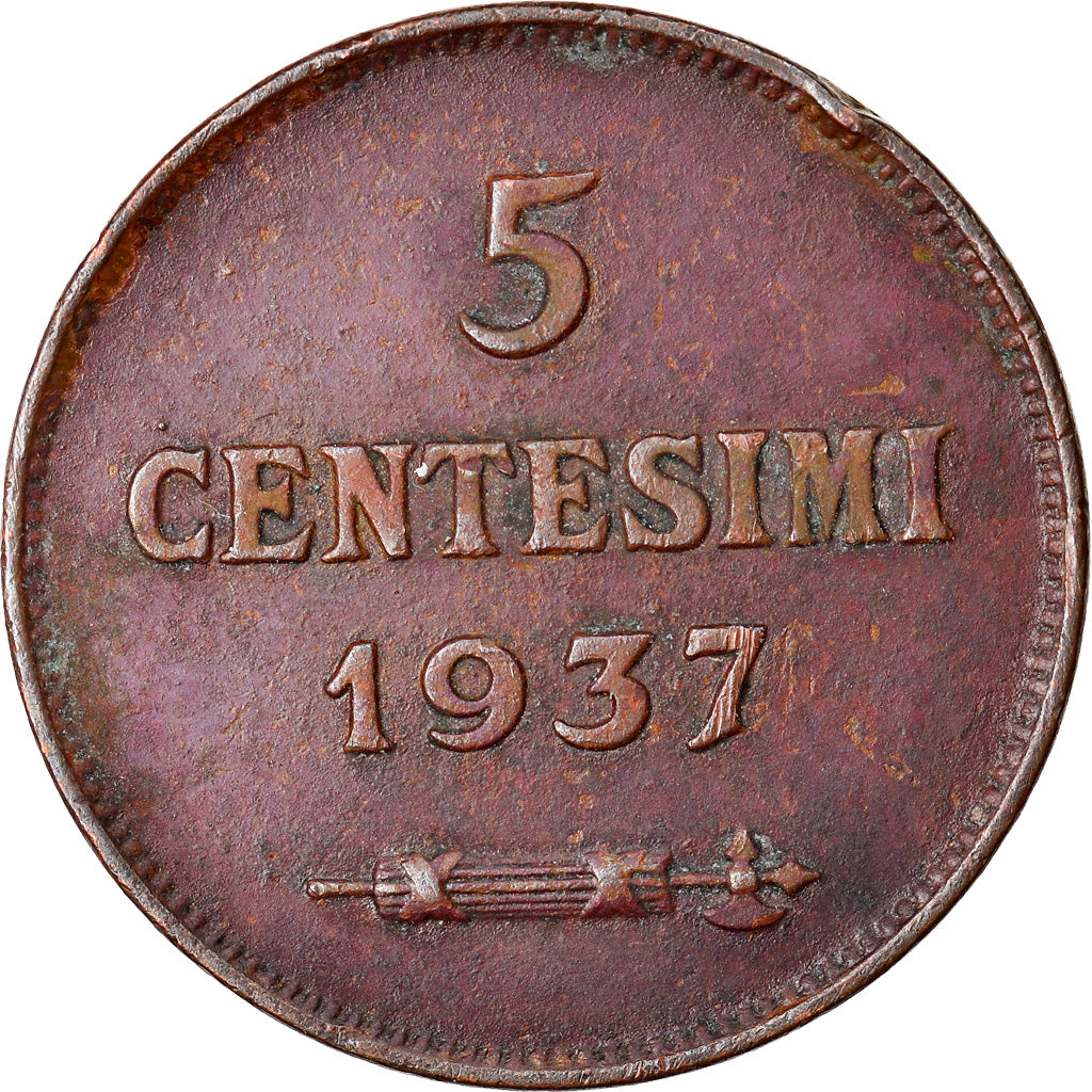 Coin, San Marino, 5 Centesimi, 1937, Rome, EF(40-45), Bronze, KM:12