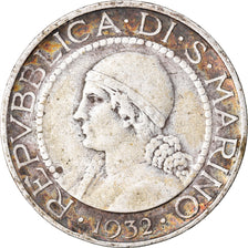 Coin, San Marino, 5 Lire, 1932, Rome, VF(30-35), Silver, KM:9