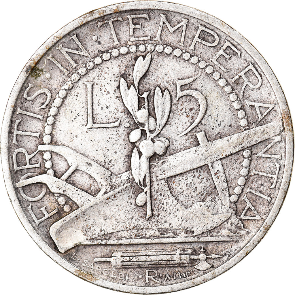 Coin, San Marino, 5 Lire, 1932, Rome, VF(30-35), Silver, KM:9