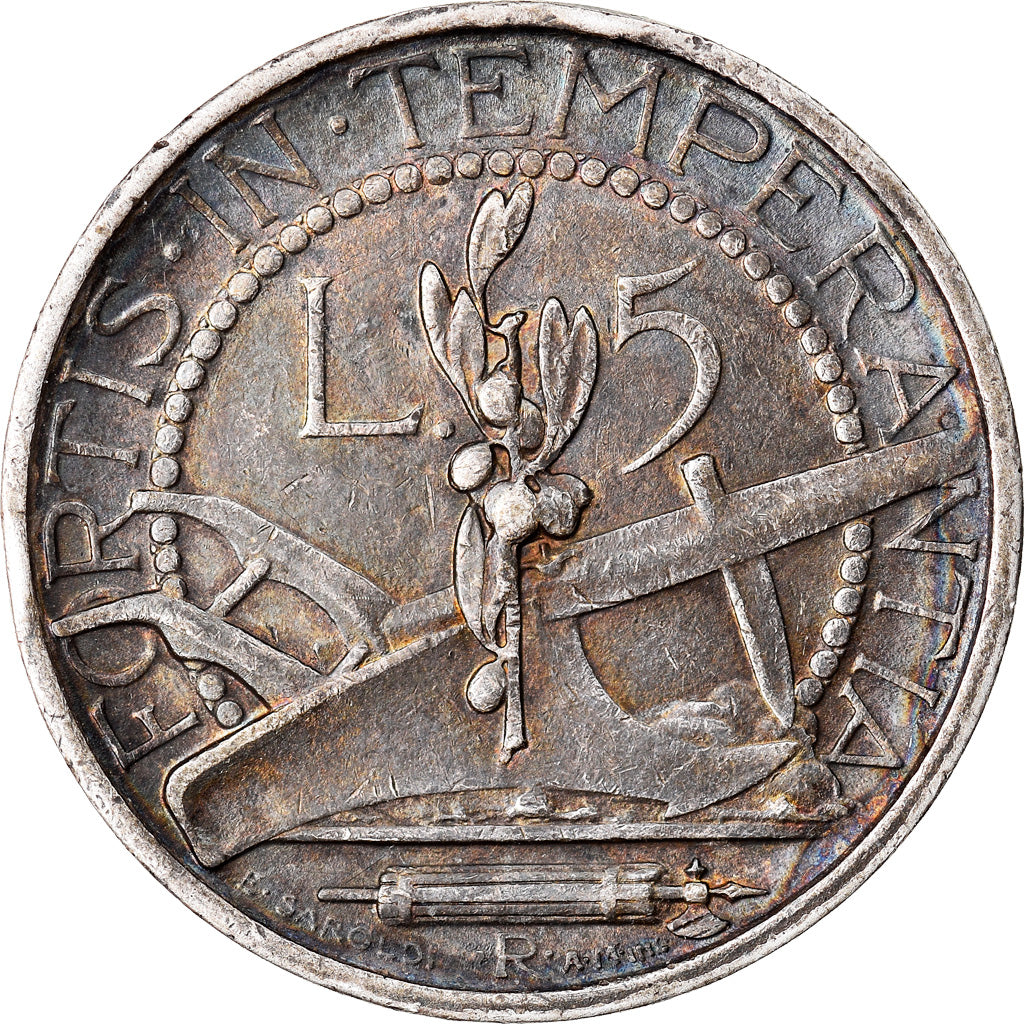 Coin, San Marino, 5 Lire, 1936, Rome, AU(55-58), Silver, KM:9