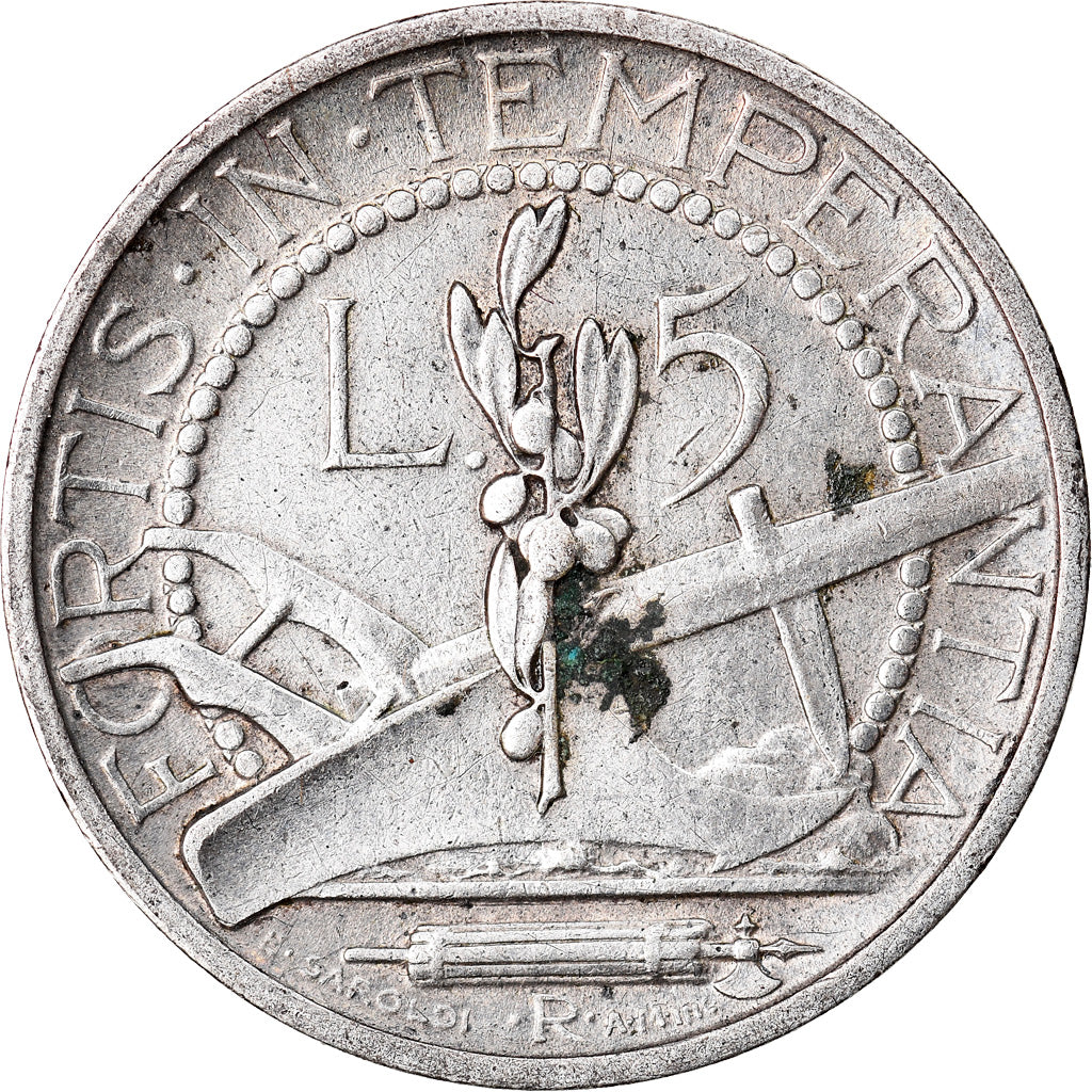 Moneda, San Marino, 5 Lire, 1937, Rome, MBC+, Plata, KM:9