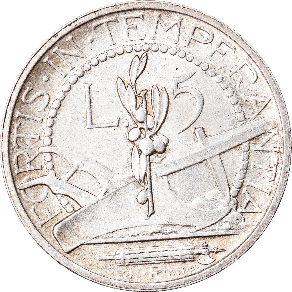 Moneda, San Marino, 5 Lire, 1937, Rome, EBC, Plata, KM:9
