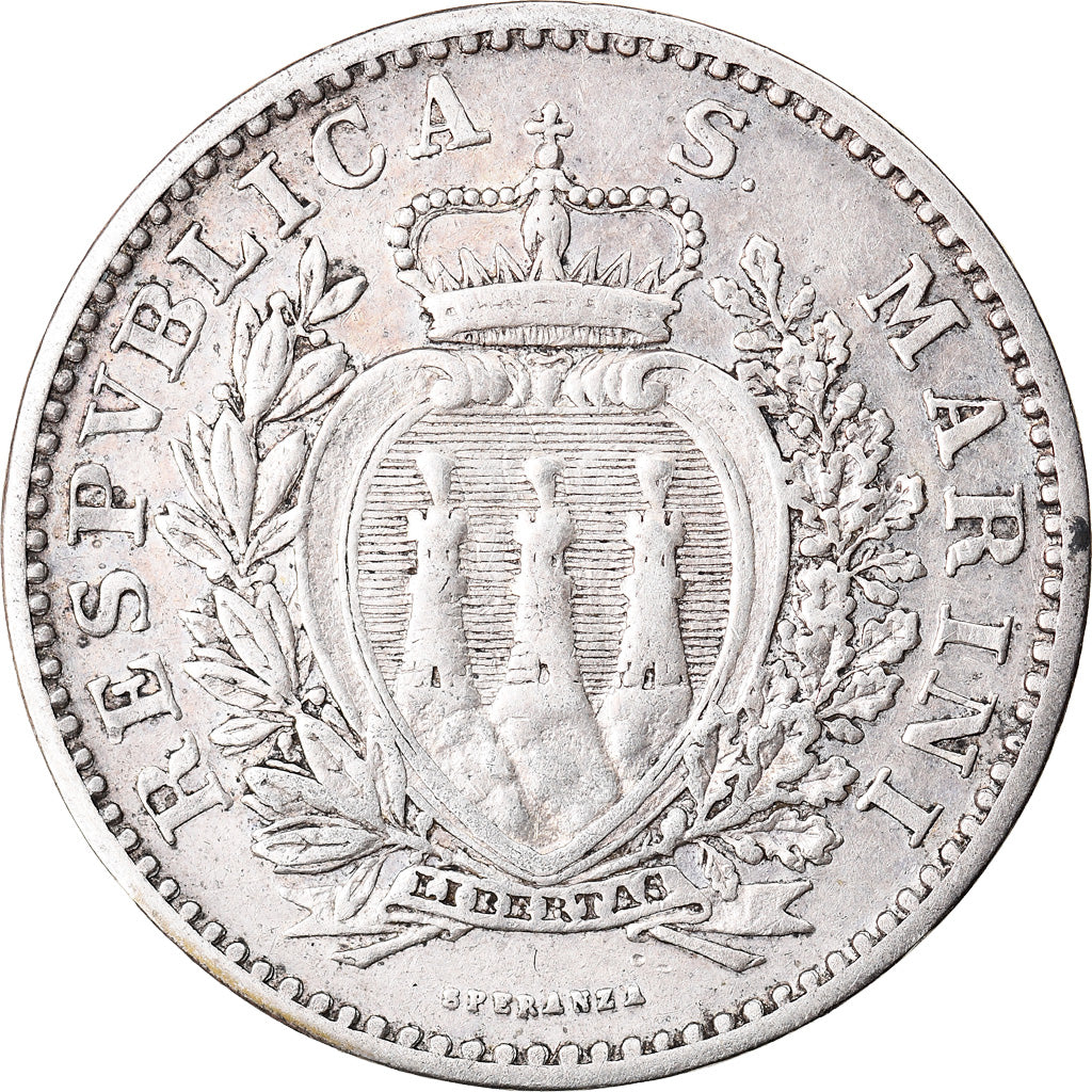 Coin, San Marino, Lira, 1898, Rome, EF(40-45), Silver, KM:4