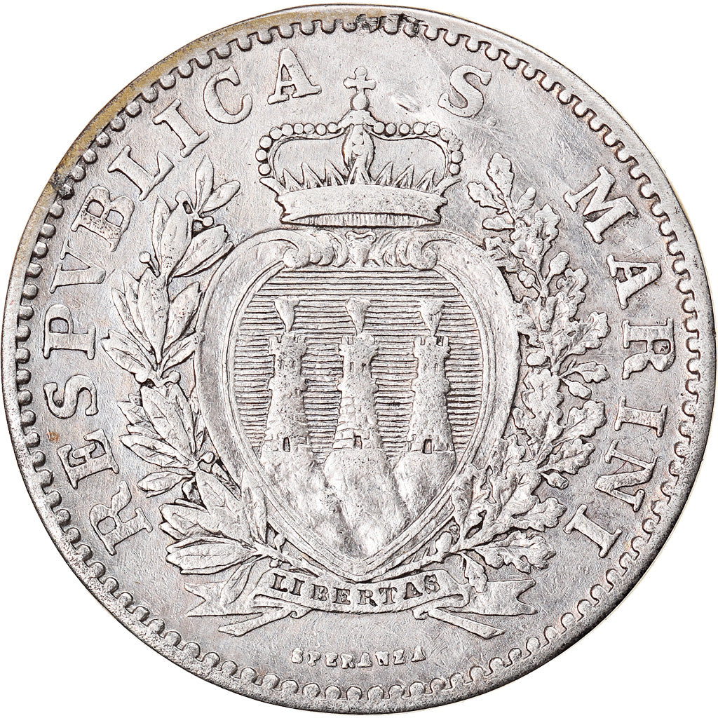 Coin, San Marino, Lira, 1898, Rome, EF(40-45), Silver, KM:4