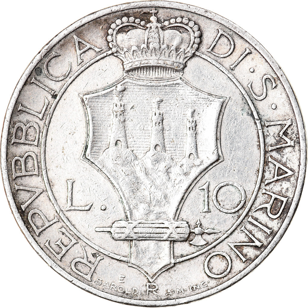 Coin, San Marino, 10 Lire, 1933, Rome, EF(40-45), Silver, KM:10