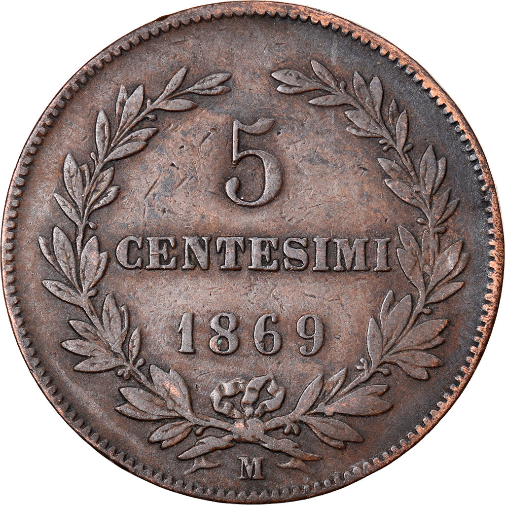 Coin, San Marino, 5 Centesimi, 1869, Milan, VF(20-25), Copper, KM:1