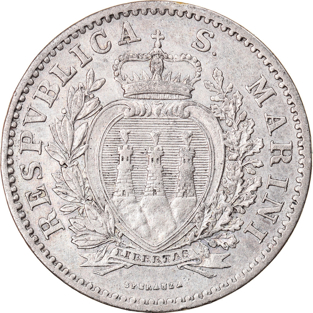 Coin, San Marino, Lira, 1906, Rome, EF(40-45), Silver, KM:4