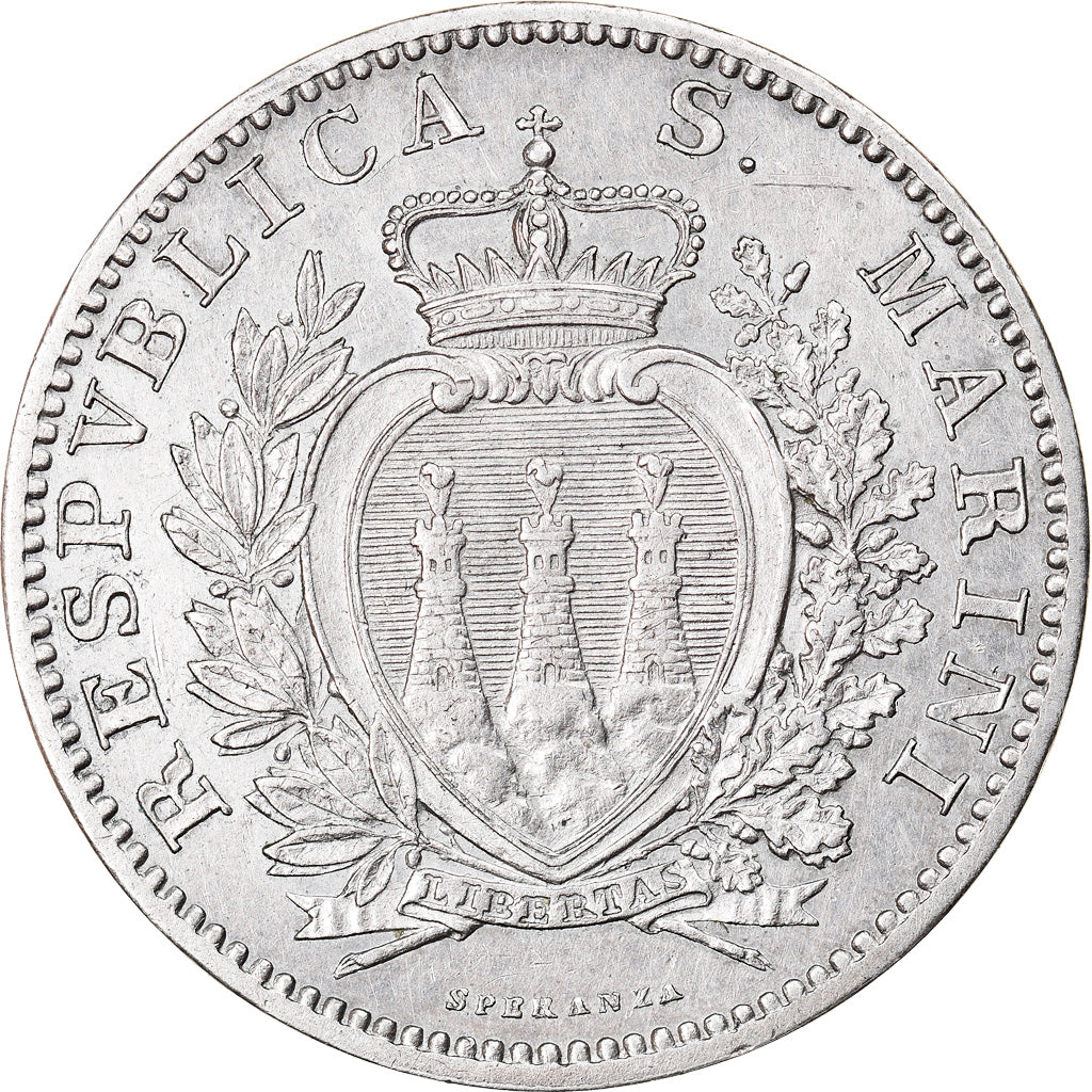 Coin, San Marino, 2 Lire, 1906, Rome, AU(50-53), Silver, KM:5