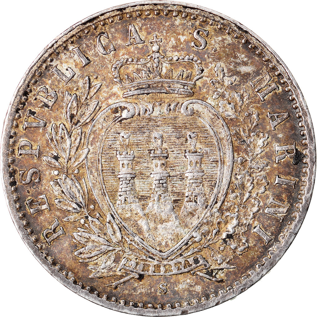 Coin, San Marino, 50 Centesimi, 1898, Rome, AU(55-58), Silver, KM:3