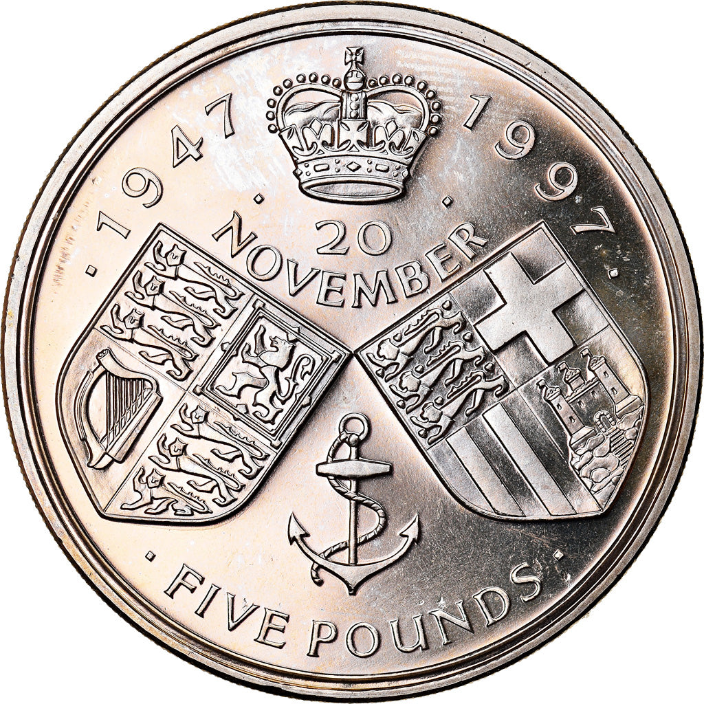 Coin, Great Britain, Elizabeth II, 5 Pounds, 1997, MS(63), Copper-nickel, KM:977